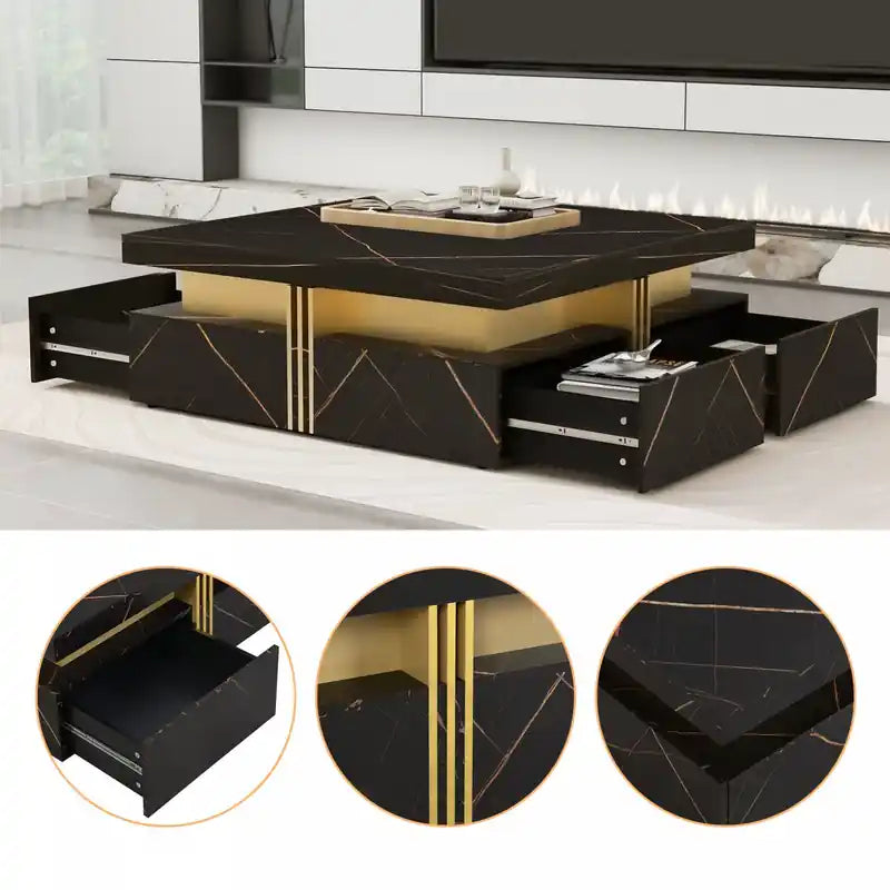 Marcia 43.3 Square Engineered Wood Coffee Table With Storage Drawers