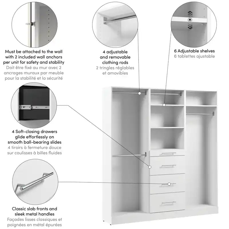 74 Modular Reach-In Closet System with Rods and Storage