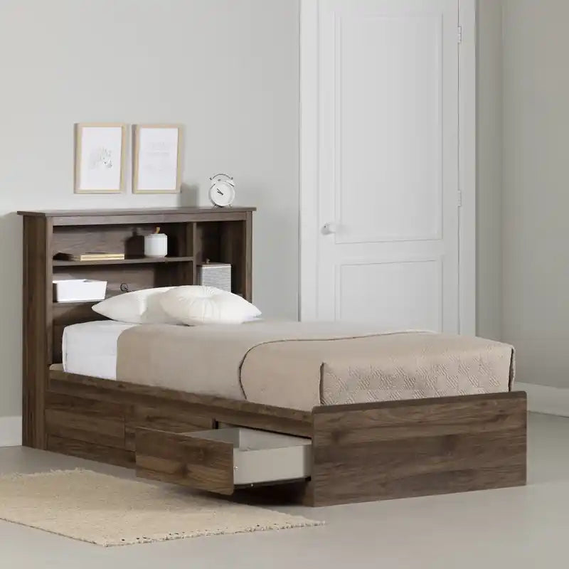 Mates Bed And Bookcase Headboard Set Natural Walnut - Twin Bed