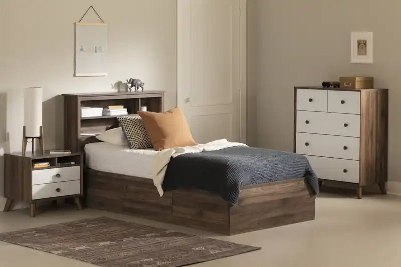 Mates Bed And Bookcase Headboard Set Natural Walnut - Twin Bed