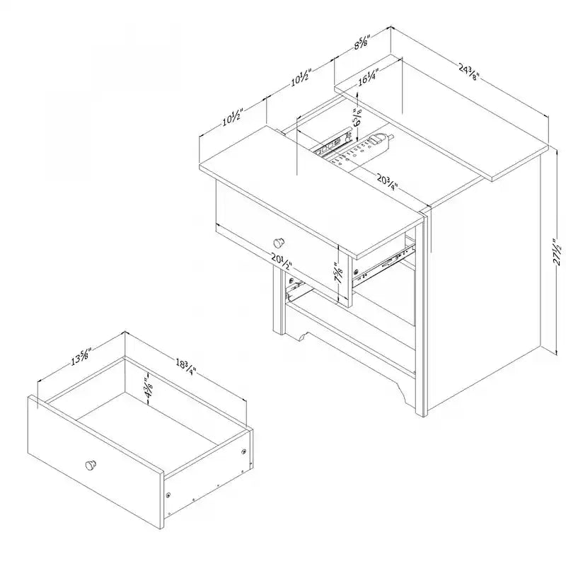 Nightstand With Charging Station And Drawers - Pure White