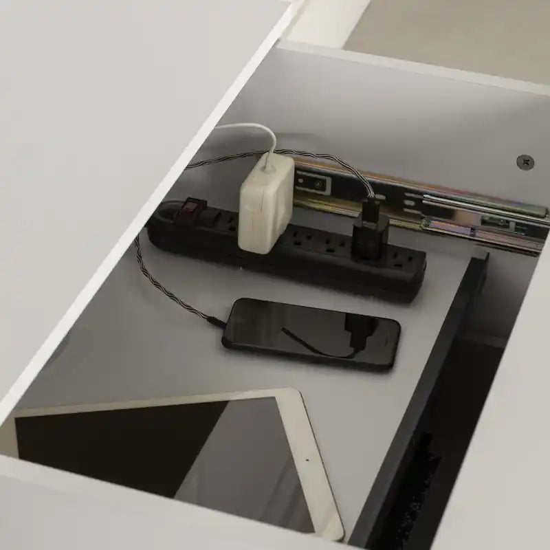 Nightstand With Charging Station And Drawers - Pure White