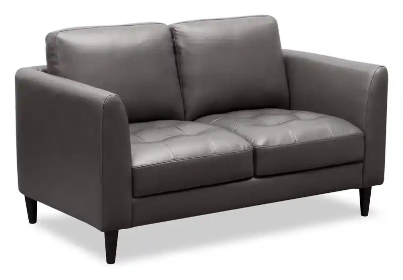 Erin 56 Leather-Look Fabric Loveseat with Tufted Seat Cushions