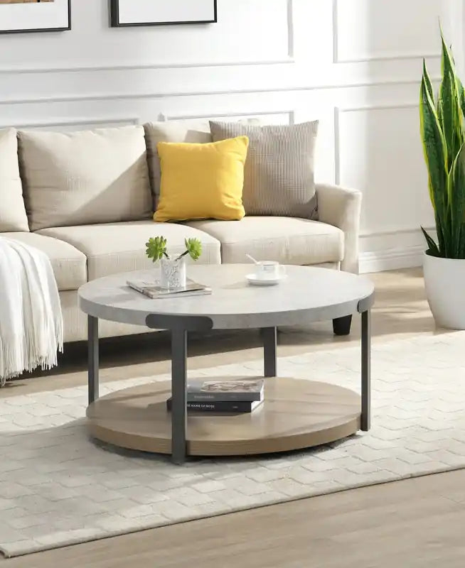 36 Round Coffee Table with Shelf and Casters
