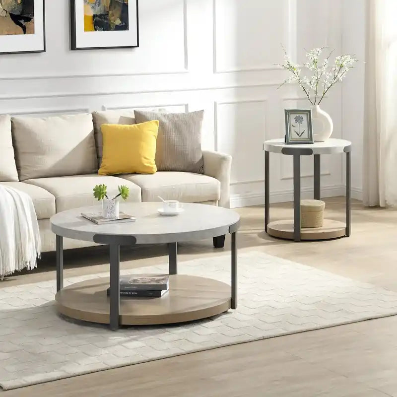 Table basse ronde de 36 po avec tablette et roulettes