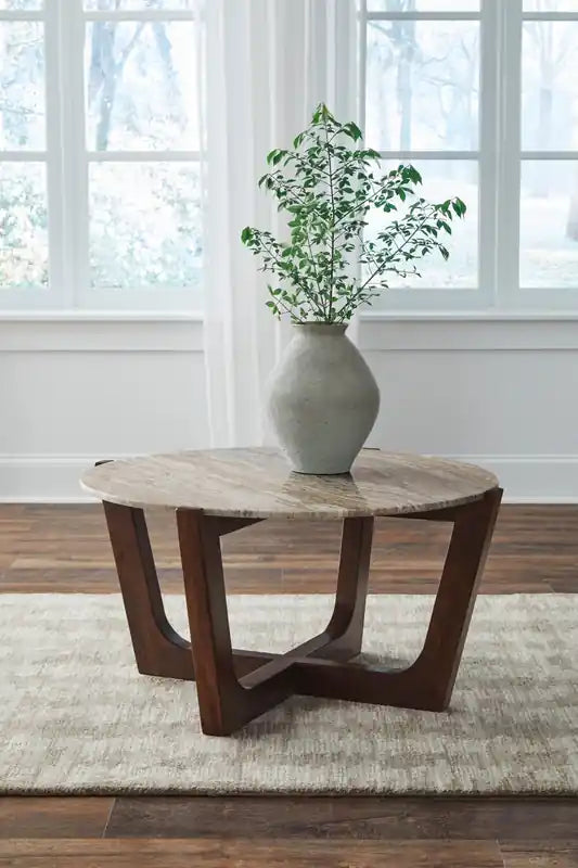 Haydon 36 Modern Coffee Table with Natural Marble - Warm Brown