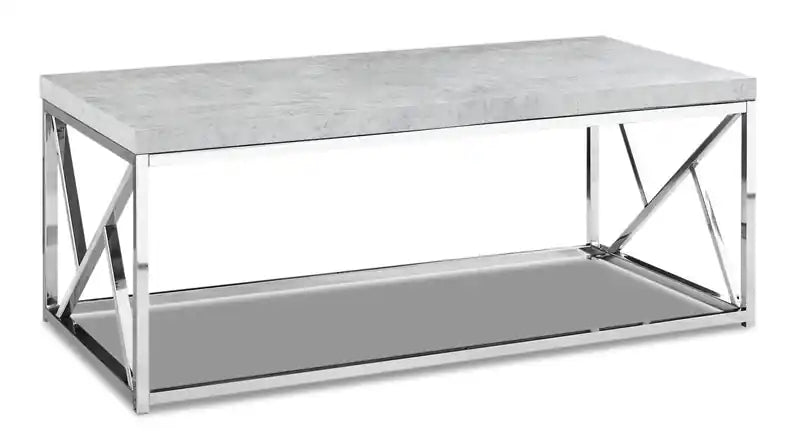 Ivy 47.25 Modern Coffee Table - Grey Cement Look with Chrome Metal Base