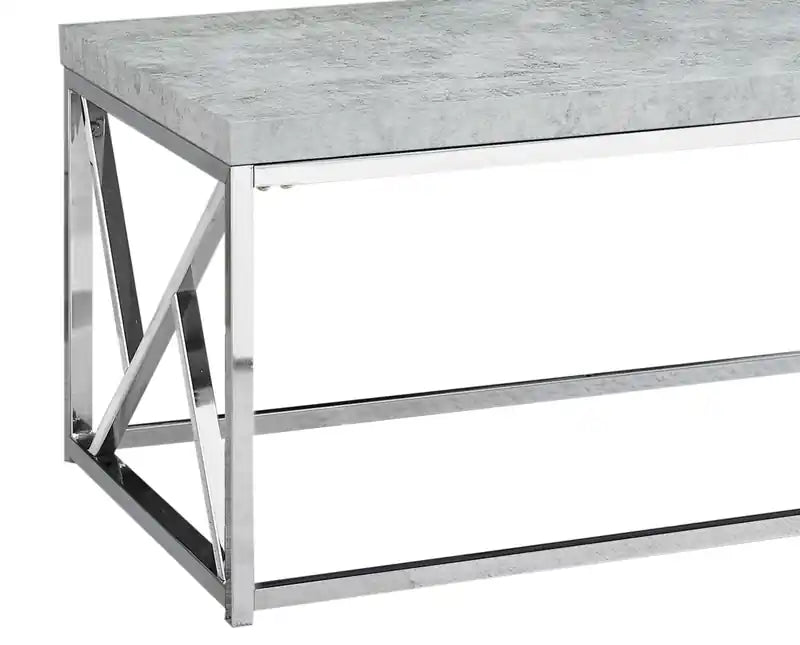47.25 Modern Coffee Table - Grey Cement Look with Chrome Metal Base