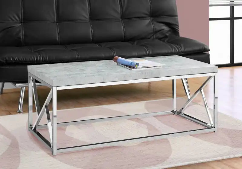 47.25 Modern Coffee Table - Grey Cement Look with Chrome Metal Base