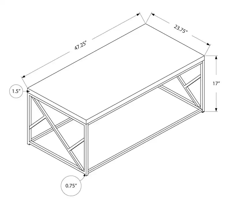 47.25 Modern Coffee Table - Grey Cement Look with Chrome Metal Base