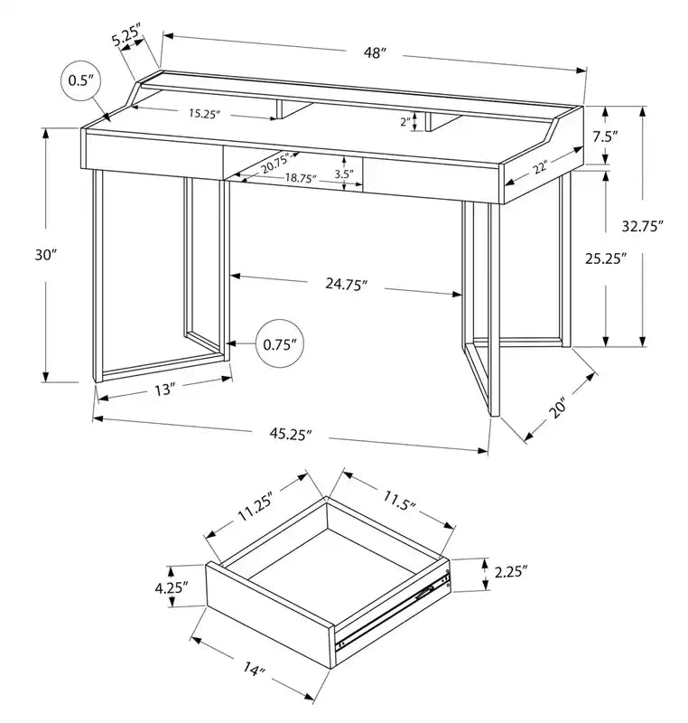 48 Office Desk with 2-Drawers & Cubbyholes