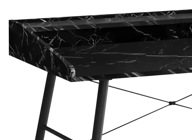 47.25 Office Desk with Small Hutch - Black Marble-Look