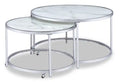 Josie 36 Glam Round Glass Top Nesting Coffee Tables - Grey Marble Look with Metal Legs