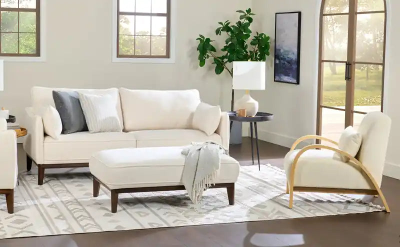27.55 Boucle Fabric Accent Chair with Accent Pillow and Wood Armrests and Legs