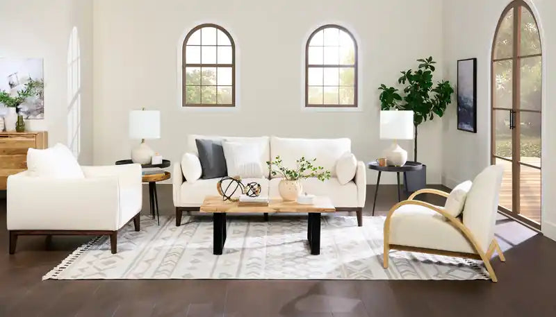 27.55 Boucle Fabric Accent Chair with Accent Pillow and Wood Armrests and Legs