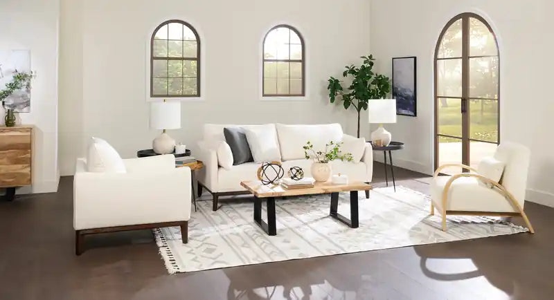 27.55 Boucle Fabric Accent Chair with Accent Pillow and Wood Armrests and Legs