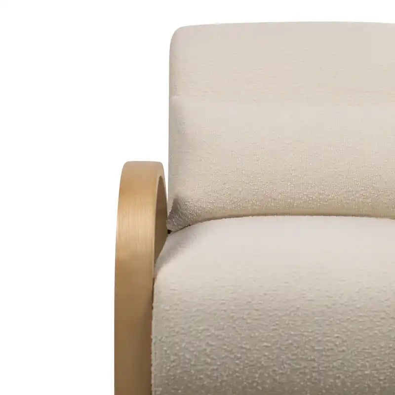 27.55 Boucle Fabric Accent Chair with Accent Pillow and Wood Armrests and Legs
