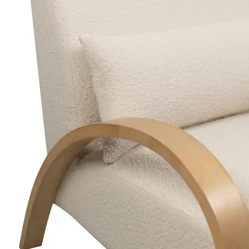 27.55 Boucle Fabric Accent Chair with Accent Pillow and Wood Armrests and Legs