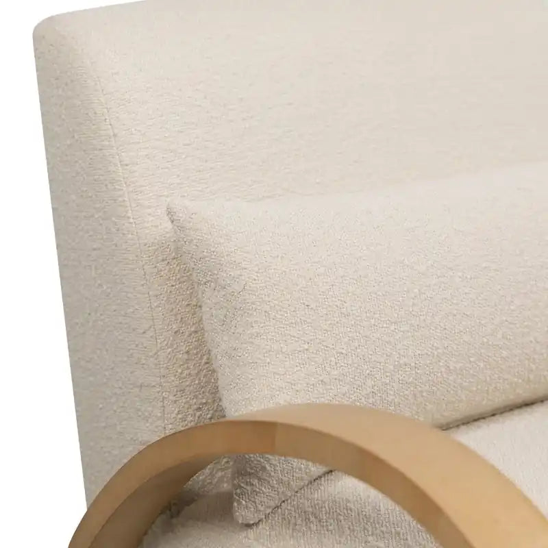 27.55 Boucle Fabric Accent Chair with Accent Pillow and Wood Armrests and Legs