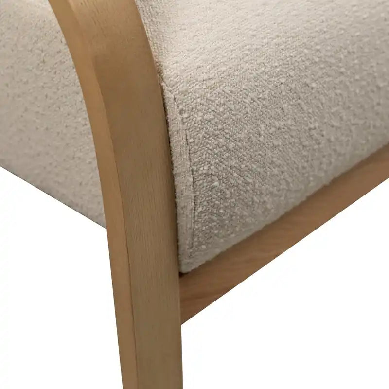 27.55 Boucle Fabric Accent Chair with Accent Pillow and Wood Armrests and Legs