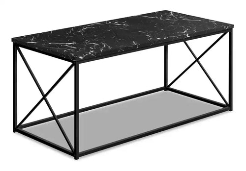 Millie 40.5 Modern Coffee Table - Black Marble Look with Black Metal Base