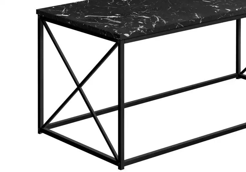 40.5 Modern Coffee Table - Black Marble Look with Black Metal Base