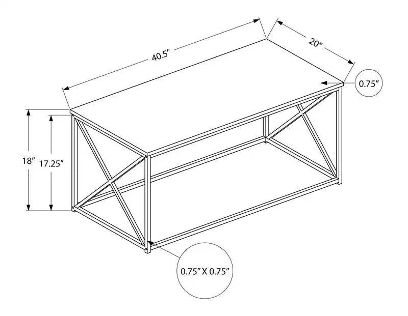 40.5 Modern Coffee Table - Black Marble Look with Black Metal Base