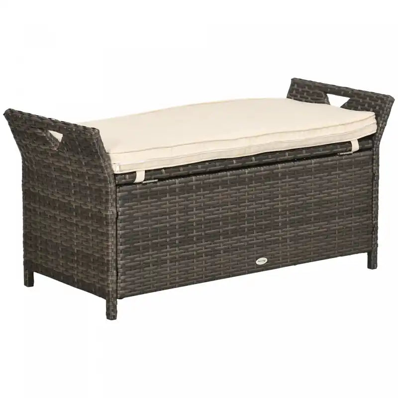 Outsunny 2-in-1 Patio Wicker Storage Bench 27 Gallon Storage Box Cream