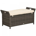 Outsunny 2-in-1 Patio Wicker Storage Bench 27 Gallon Storage Box Cream