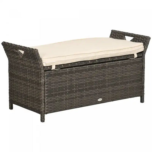 Outsunny 2-in-1 Patio Wicker Storage Bench 27 Gallon Storage Box Cream