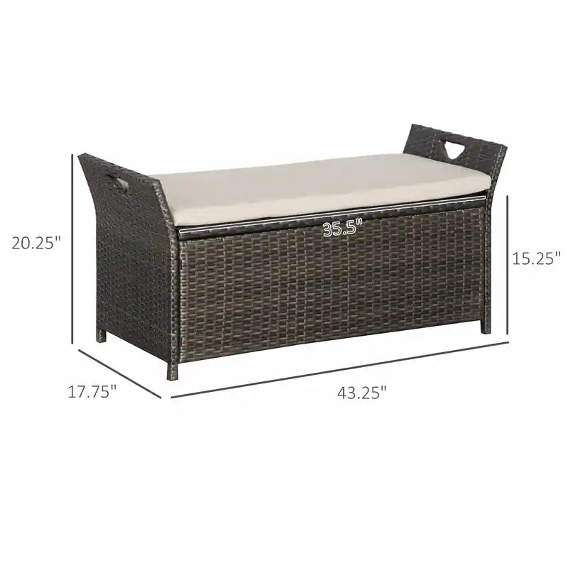2-in-1 Patio Wicker Storage Bench 27 Gallon Storage Box Cream