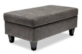 Made in Canada Nofia 44 Chenille Fabric Storage Ottoman with Wood Legs - Charcoal Grey
