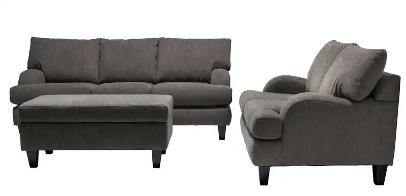 Made in Canada 44 Chenille Fabric Storage Ottoman with Wood Legs - Charcoal Grey