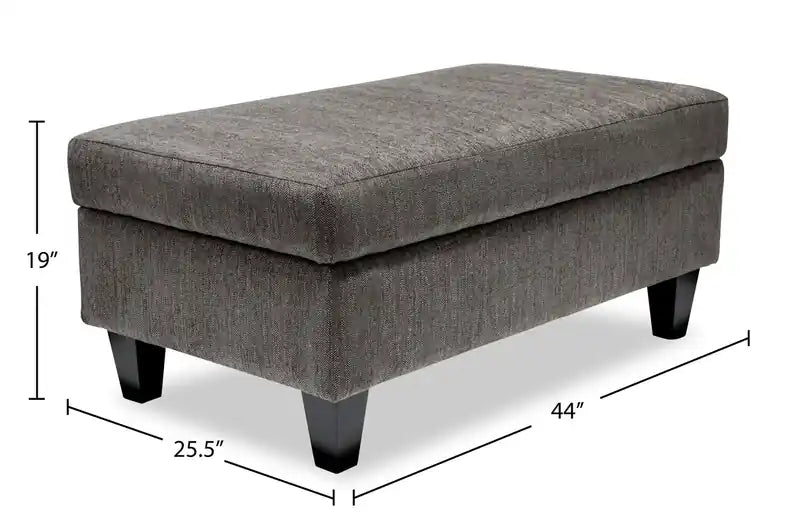 Made in Canada 44 Chenille Fabric Storage Ottoman with Wood Legs - Charcoal Grey