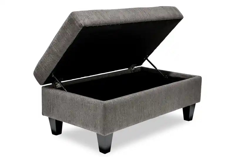 Made in Canada 44 Chenille Fabric Storage Ottoman with Wood Legs - Charcoal Grey