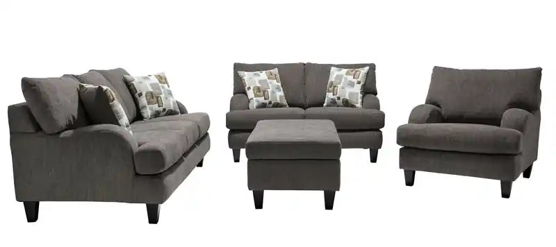 Made in Canada 44 Chenille Fabric Storage Ottoman with Wood Legs - Charcoal Grey