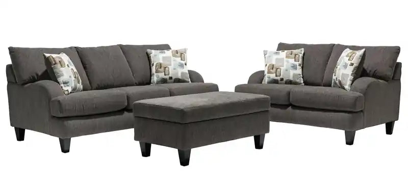 Made in Canada 44 Chenille Fabric Storage Ottoman with Wood Legs - Charcoal Grey