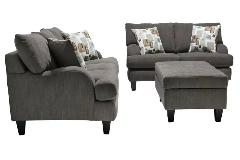 Made in Canada 44 Chenille Fabric Storage Ottoman with Wood Legs - Charcoal Grey
