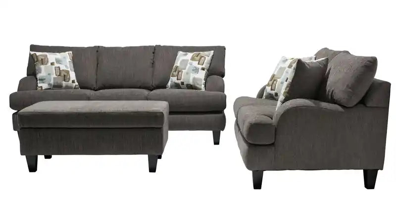 Made in Canada 44 Chenille Fabric Storage Ottoman with Wood Legs - Charcoal Grey