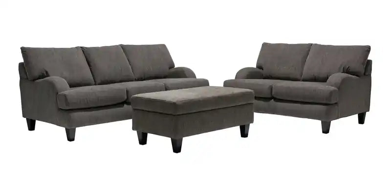 Made in Canada 44 Chenille Fabric Storage Ottoman with Wood Legs - Charcoal Grey