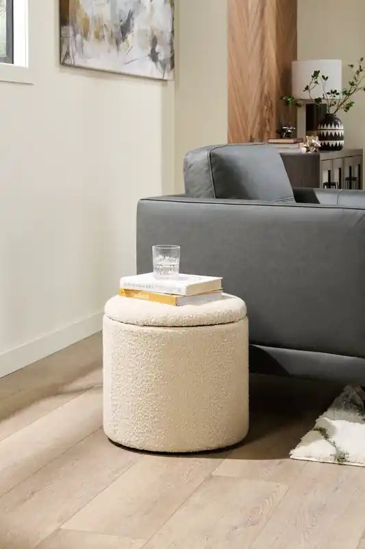 14.75 Round Fabric Storage Ottoman