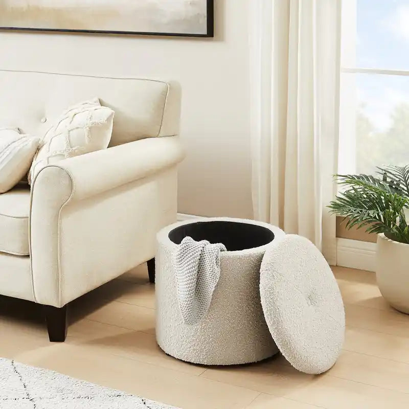 14.75 Round Fabric Storage Ottoman