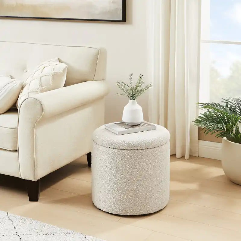 14.75 Round Fabric Storage Ottoman
