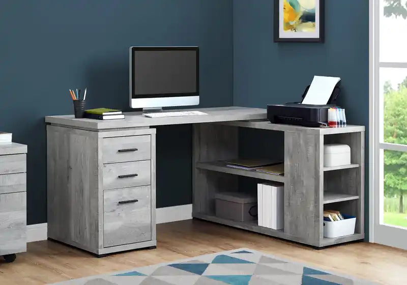 Rickey 60 L-Shaped Corner Office Desk with 3-Drawers & Shelving