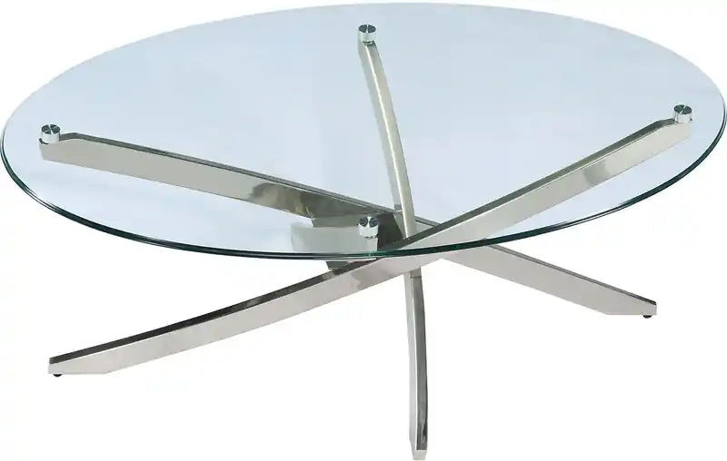 Zila 48 Modern Round Glass Top Coffee Table - Silver with Stainless Steel Base