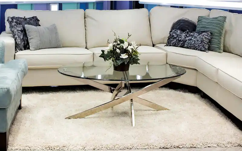 Zila 48 Modern Round Glass Top Coffee Table - Silver with Stainless Steel Base