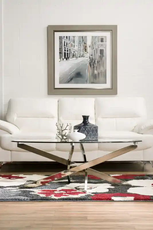 Zila 48 Modern Round Glass Top Coffee Table - Silver with Stainless Steel Base