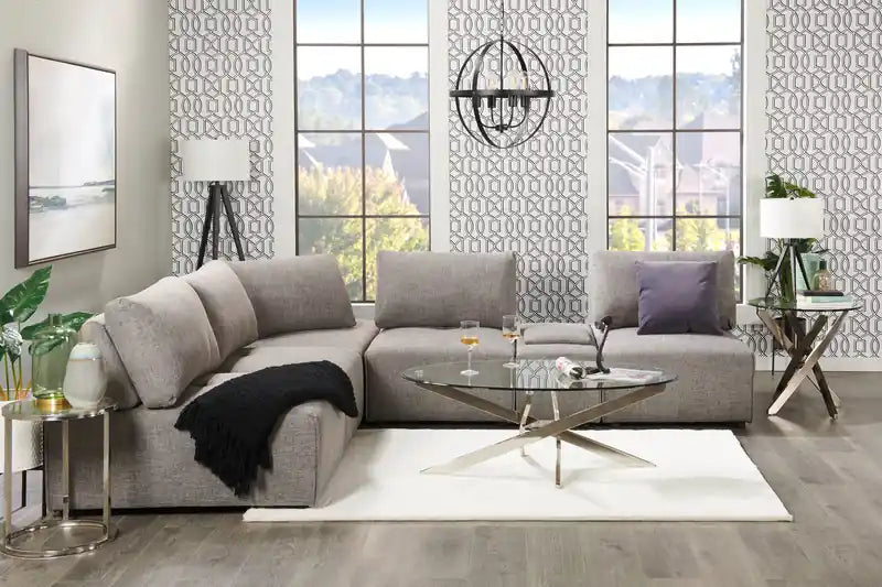 Zila 48 Modern Round Glass Top Coffee Table - Silver with Stainless Steel Base