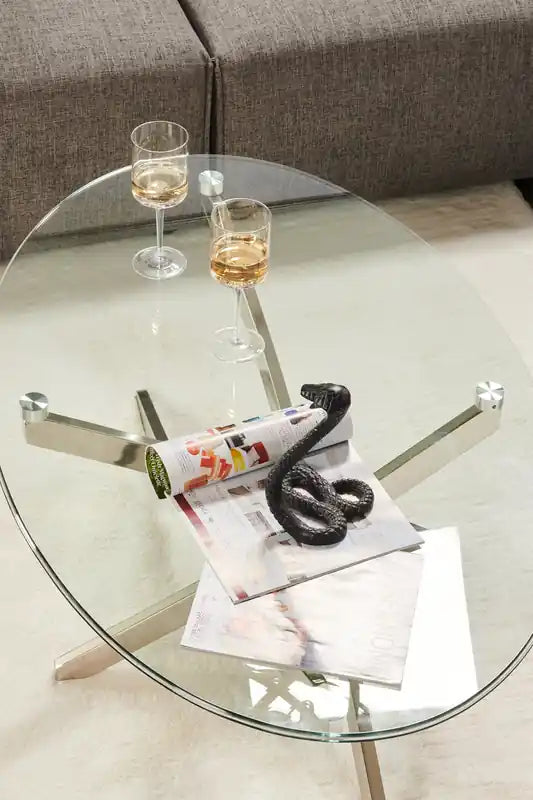 Zila 48 Modern Round Glass Top Coffee Table - Silver with Stainless Steel Base